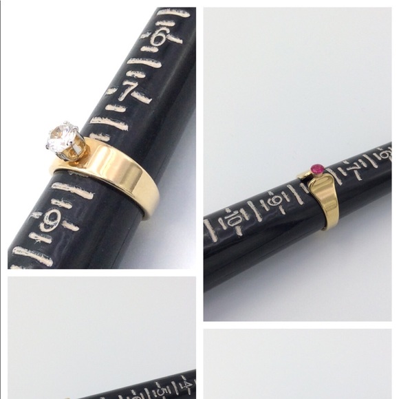 Size 8 Ring Engagement Cubic Zirconia & Red Stone - Picture 6 of 7